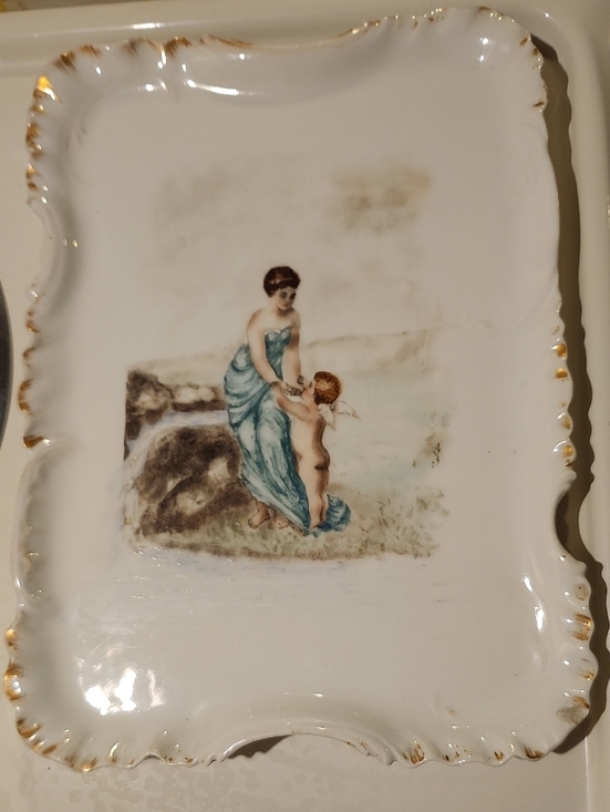 Antique Other - Vintage French Porcelain Decorative DresserTray with Cherub Scene